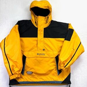 Columbia Sportswear Vintage Anorak Jacket Yellow Black Colorblock Mens XL Hooded